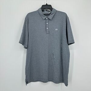 Travis Mathew Polo Shirt‎ Mens XL Black White Pinstriped Golf Performance Preppy